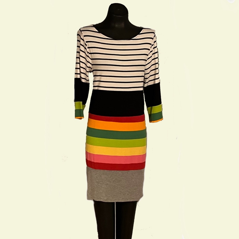 Versatile Lynn Ritchie Silver Graphic Jersey Knit Dress Large Day to Dinner